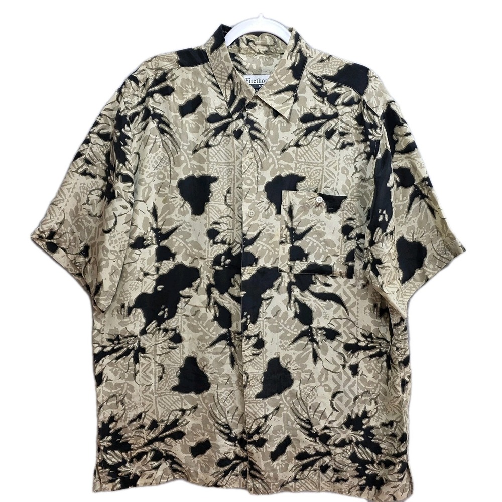Firethorn Silk Hawaiian Shirt Mens M Aloha Abstract Palm Tropical Print‎ Casual